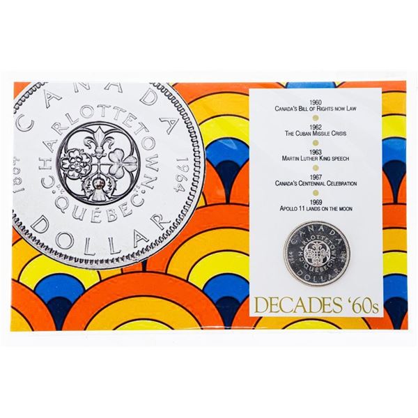 Decades 60's - 1964 Canada Silver Dollar on Giclee Display Art card