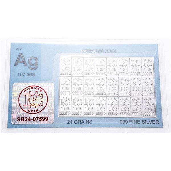 AG Patriots -24 x .999 Fine Silver Bars = 24 Grains ASW