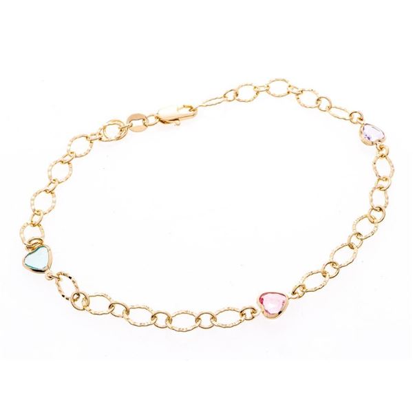 18KT BGO Heart Cut Gemstone Bracelet/Anklet 10"