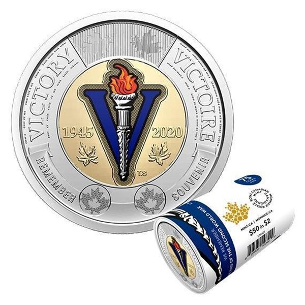 RCM Roll of Canada $2 Coins End of World War 75 Years - Victory with Colour