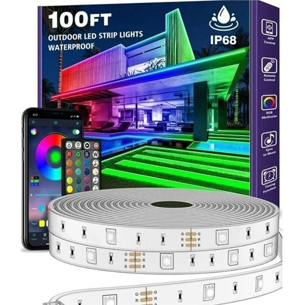 Ailbton 100FT Long Outdoor LED RGB Strip Light Kit - Waterproof w/ Bluetooth App Control/Remote; NEW
