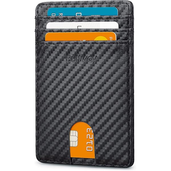 3 Men's Slim Minimalist Carbon Fiber Wallets - Black - Brand New