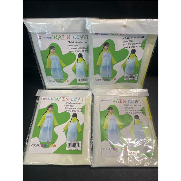 4 Children's Rain Coats - One Size Fits All - Light & Easy Storage - New
