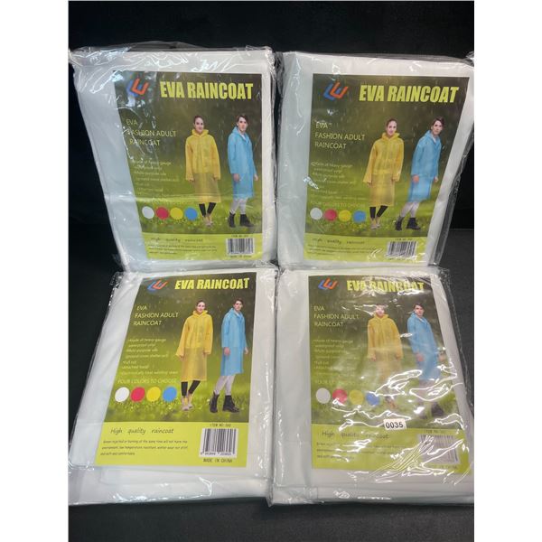 4 Adult Waterproof Vinyl Rain Coats with Hood - Brand New