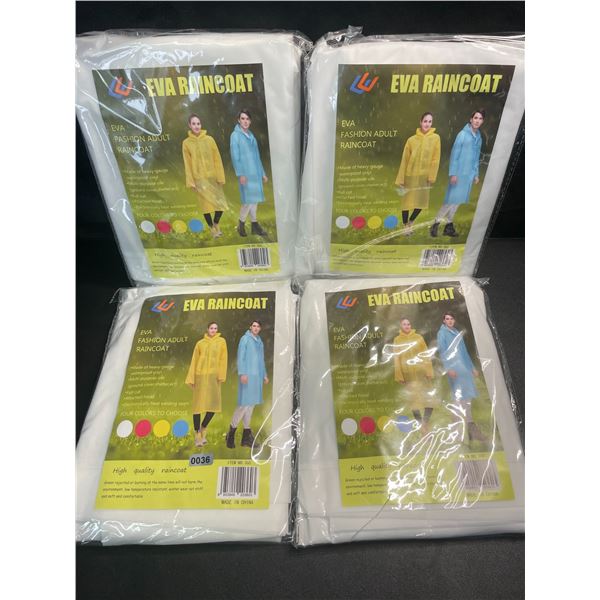 4 Adult Waterproof Vinyl Rain Coats with Hood - Brand New