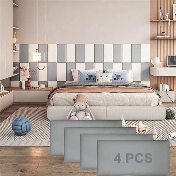 Pack of 4 Peel and Stick Headboard Wall Panels - Soundproof/Wall Mounted Headboard Panels - New