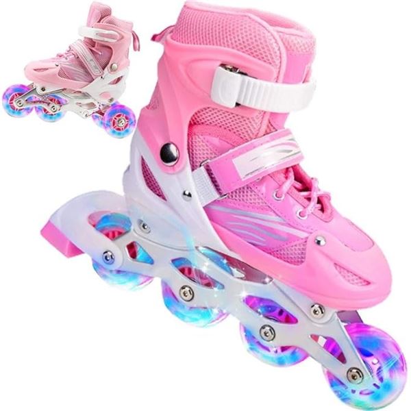 1 Pair of Girls Inline Light-Up Roller Skates - Size S (31-34) - Pink - New in Box