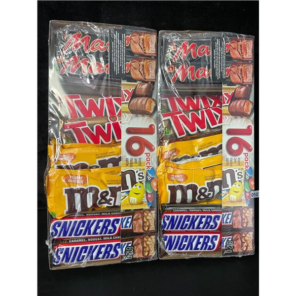 2 Packs of Assorted Chocolate Bars/Candy - 16 Per Pack - Twix - Mars - Snickers - M&M's - New