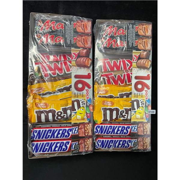 2 Packs of Assorted Chocolate Bars/Candy - 16 Per Pack - Twix - Mars - Snickers - M&M's - New