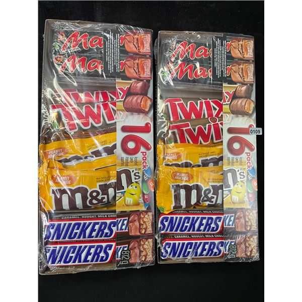 2 Packs of Assorted Chocolate Bars/Candy - 16 Per Pack - Twix - Mars - Snickers - M&M's - New