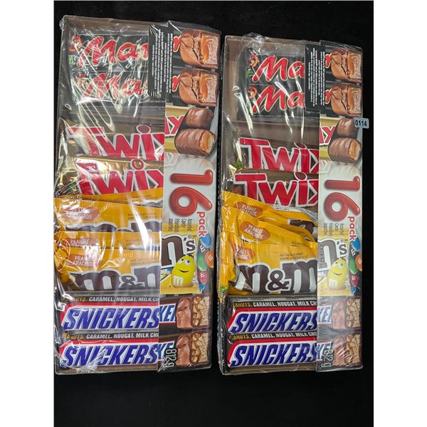 2 Packs of Assorted Chocolate Bars/Candy - 16 Per Pack - Twix - Mars - Snickers - M&M's - New