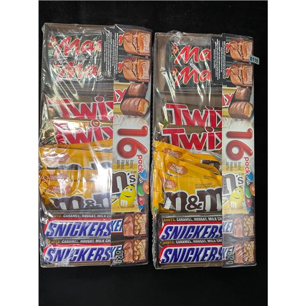 2 Packs of Assorted Chocolate Bars/Candy - 16 Per Pack - Twix - Mars - Snickers - M&M's - New