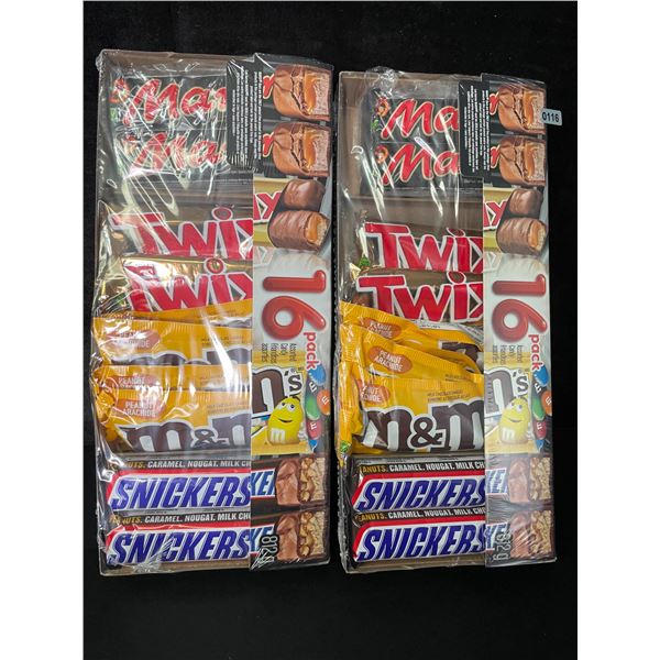 2 Packs of Assorted Chocolate Bars/Candy - 16 Per Pack - Twix - Mars - Snickers - M&M's - New