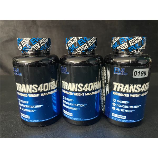 3 Bottles of EvolutionNutrition Trans4orm Energized Weight Management Capsules; 60 Caps Each - New