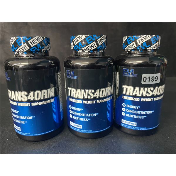 3 Bottles of EvolutionNutrition Trans4orm Energized Weight Management Capsules; 60 Caps Each - New