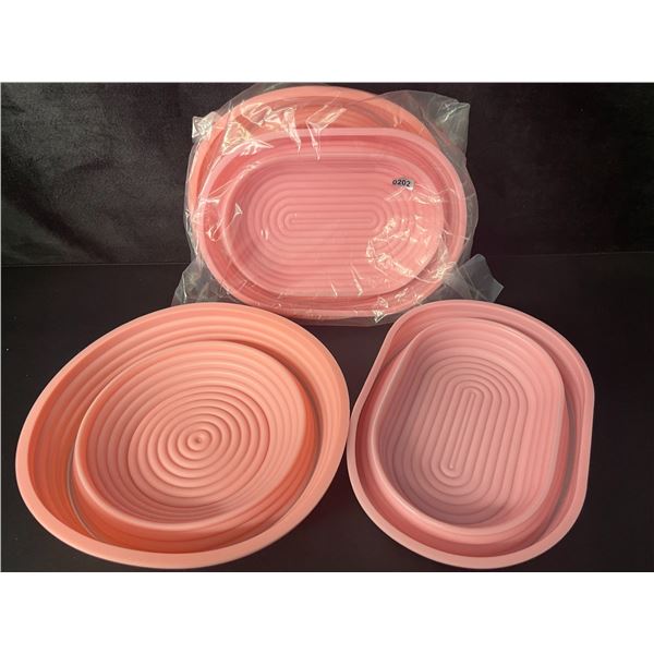 2 Sets of Silicone Bread Proofing Baskets (2pcs Each) - Includes 10" Oval & 9" Round - Pink - New