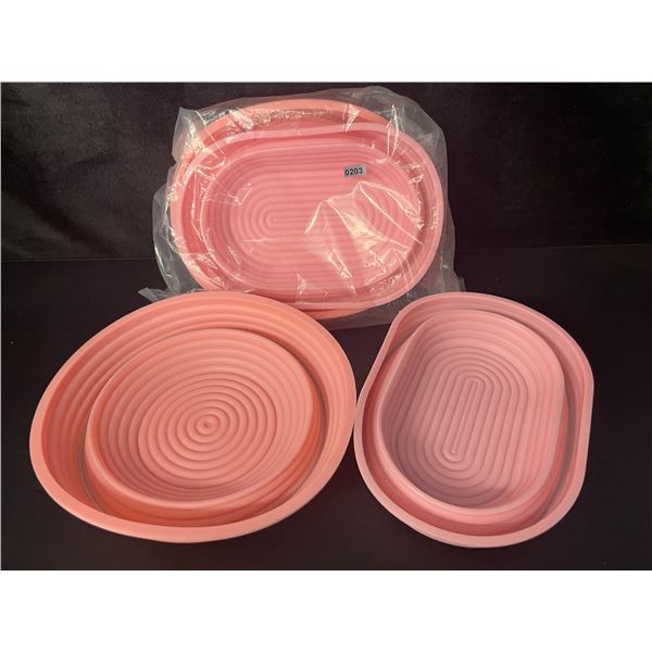 2 Sets of Silicone Bread Proofing Baskets (2pcs Each) - Includes 10" Oval & 9" Round - Pink - New