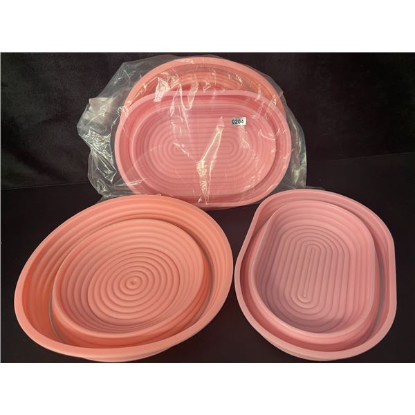 2 Sets of Silicone Bread Proofing Baskets (2pcs Each) - Includes 10" Oval & 9" Round - Pink - New