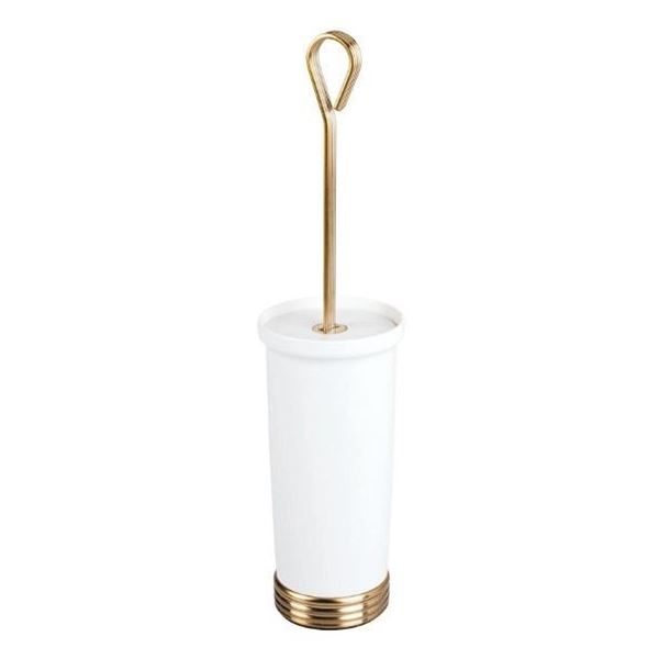2 mDesign Compact Plastic Toilet Bowl Brushes with Covered Holders - White/Brass - New