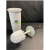 Image 3 : 2 mDesign Compact Plastic Toilet Bowl Brushes with Covered Holders - White/Brass - New