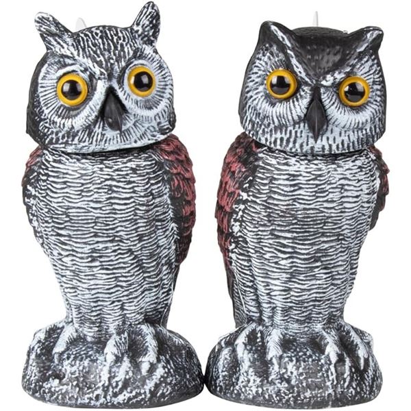 2PCS Fake Owl Decoy Lawn/Garden Decor Ornaments for Deterring/Scaring Birds - 10" Size - New