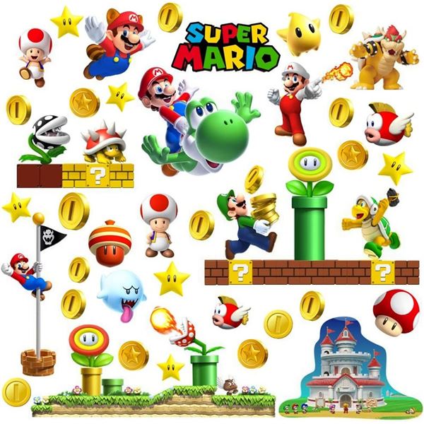 1 Multi-Pack of Super Mario Peel and Stick Wall Decor Decals - Large Size (See Photos) - New