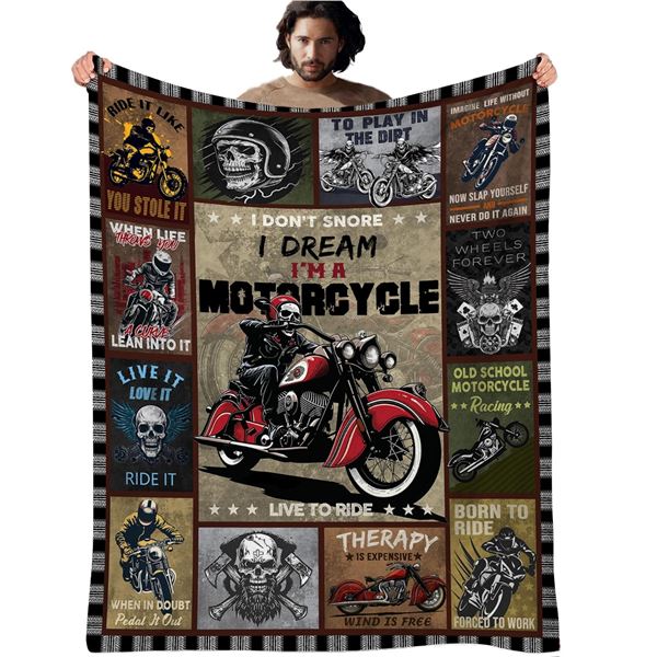 1 Motorcycle Design Plush Blanket/Gift for Men - Large 80" x 60" Blanket Size - New Sealed