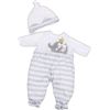 Image 1 : 4 Baby Doll Outfits - Gray Striped Outfit w/ Hat & Booties - Fits Dolls 14"-16" Long - New