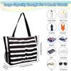 Image 4 : 3 Large Beach Bags for Women - Waterproof Beach Tote Bags - 17" x 15" Size; Black/White Stripes; New