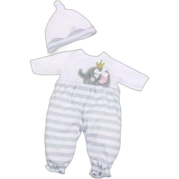4 Baby Doll Outfits - Gray Striped Outfit w/ Hat & Booties - Fits Dolls 14"-16" Long - New