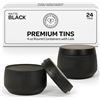 Image 1 : 1 Box of Hearts & Crafts Premium Candle Tins - 4oz Round w/ Lids - 24 Tins - Black - New in Box