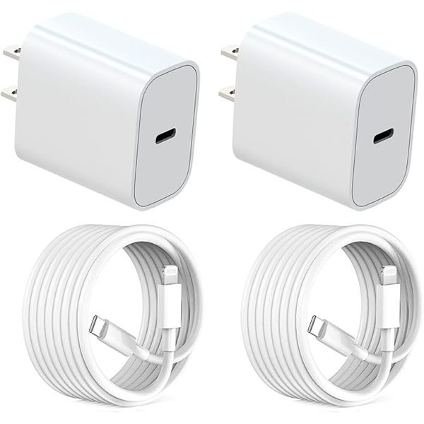 2 Multi-Packs of iPhone Fast Chargers - 20W Wall Blocks & 6FT Cords (2 Per Pack/4 Total) - New
