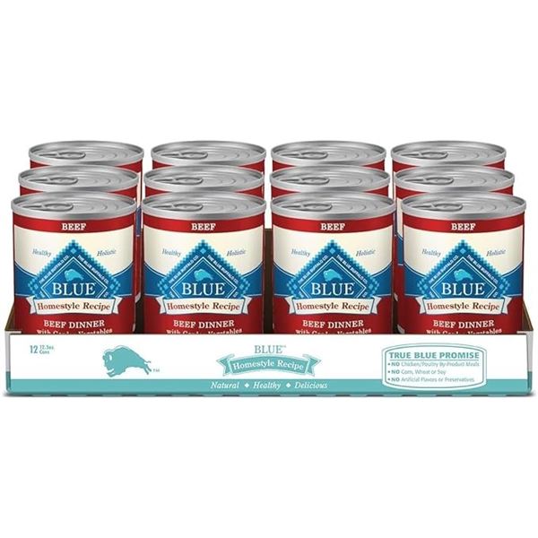 1 Case of Blue Homestyle Recipe Natural Wet Dog Food (Beef) - 12 Cans - New (BB: 2027/JAN 06)