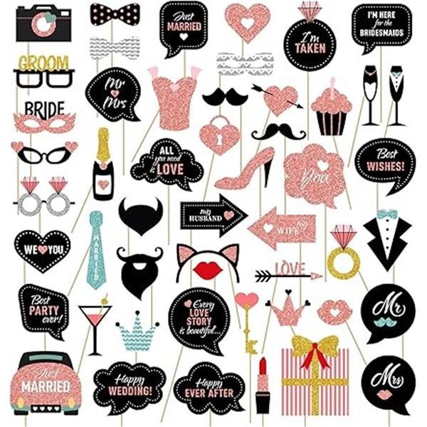 4 Packs of Wedding Photo Booth Props/Wedding Party Decorations - 51PCS Each - New in Box