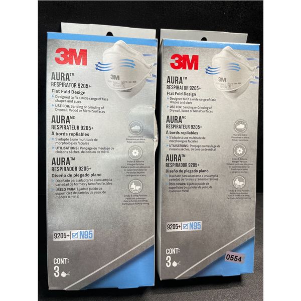 2 Boxes of 3M Aura Particulate Respirator 9205 N95 Face Masks - 3 Per Pack - New