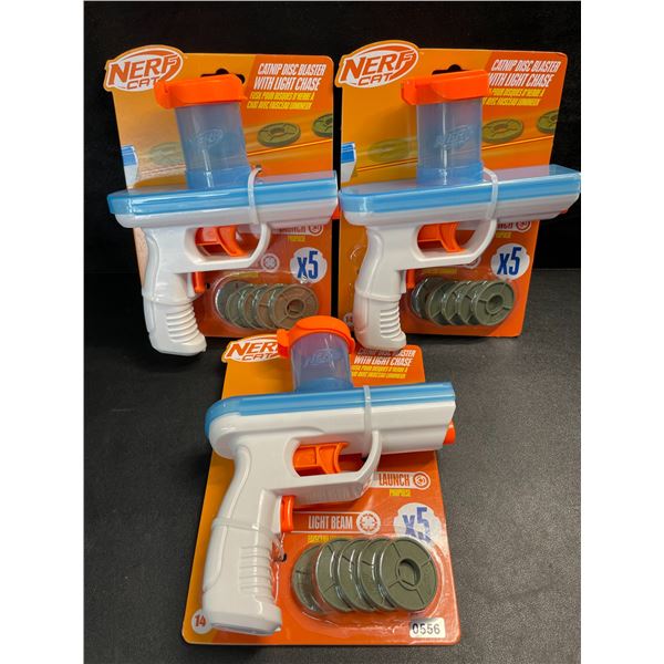 3 NERF Catnip Blaster Pet Toys - Catnip Disc Blasts with Light Chase - New!