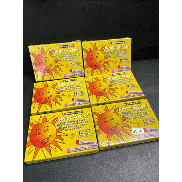 6 Packs of Cray-Pas Junior Artists Student Quality Oil Pastels - 12 Colours Each - New