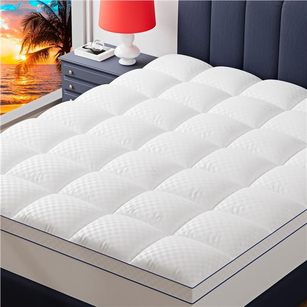 1 Bedluxury Extra Thick Queen Size Mattress Topper (60" x 80") - Deep Pocket - White - New in Box