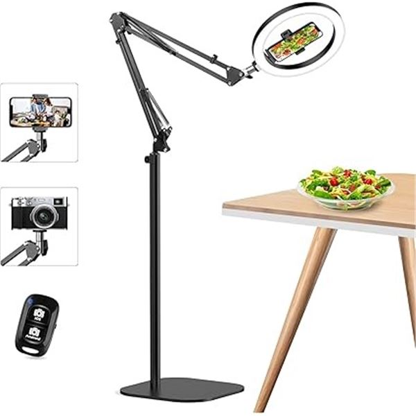 1 Overhead 10" Ring Light Lamp w/ Stand and Phone Holder; Adjustable 70" Height/360-Deg Lighting NEW