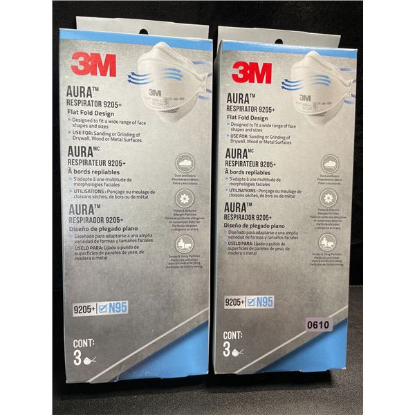 2 Boxes of 3M Aura Particulate Respirator 9205 N95 Face Masks - 3 Per Pack - New