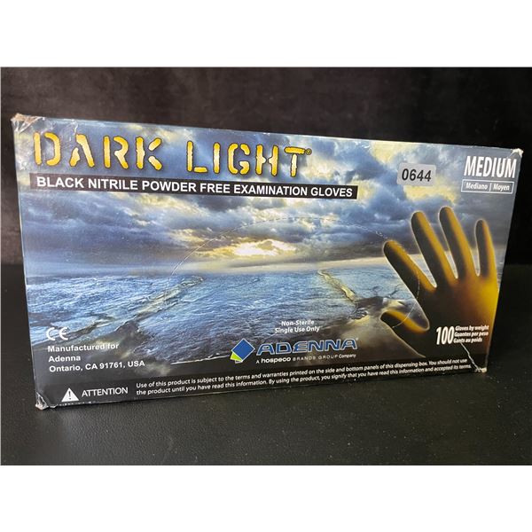 1 Box of Dark Light Black Nitrile Powder Free Examination Gloves - Medium - 100 Count - New