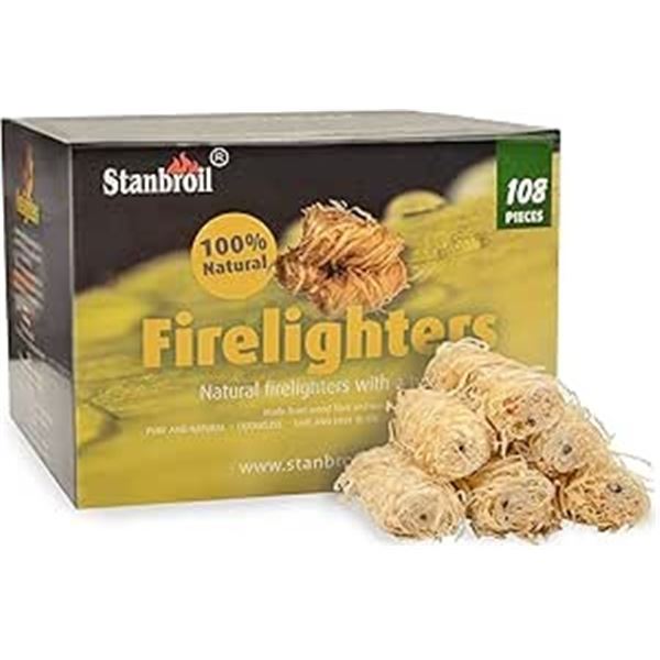 1 Box of Stanbroil Firelighters - Natural Charcoal Fire Starters/Fast Lighting - 108 PCS - New