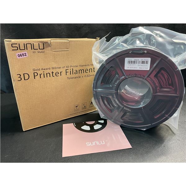 1 Roll of Sunlu 3D Printer Filament - PLA Black - 1.75mm 1KG - New Sealed