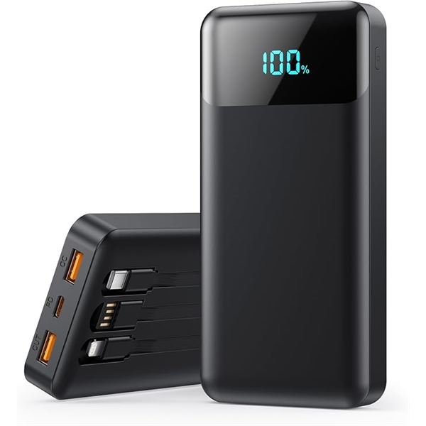 1 High-Capacity Portable Charger Power Bank - 40,800mAh w/ 3 Built-In Cables - New