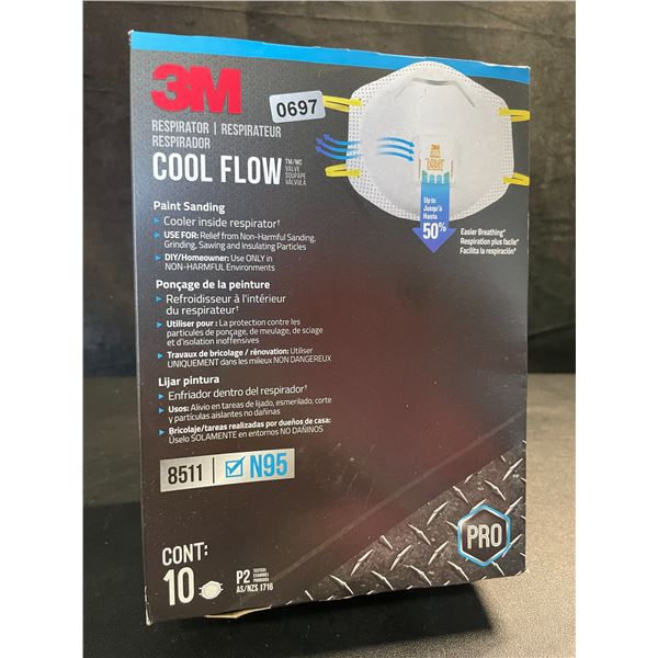 1 Box of 3M Cool Flow N95 Particulate Respirator Face Masks - 10 Count - Brand New