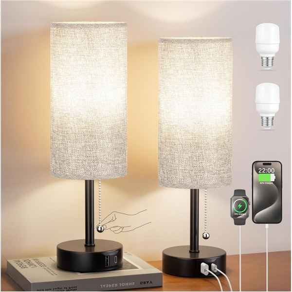 1 Box of 2 Grey Table Lamps - New