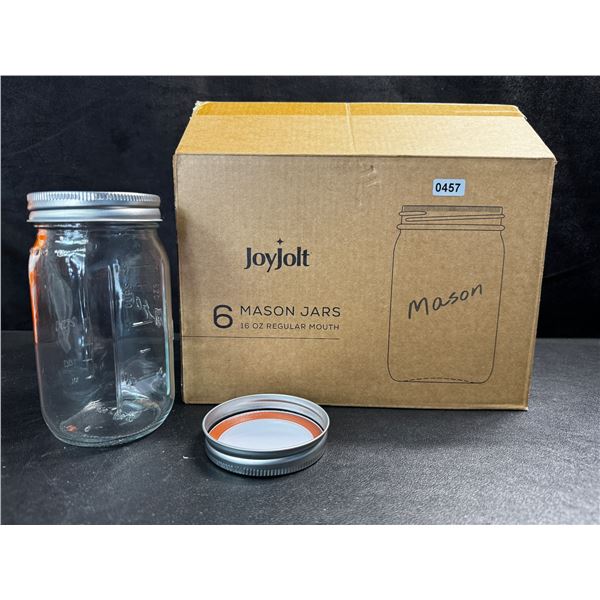1 Box of 6 JoyJolt 16oz Mason Jars with Lids - New