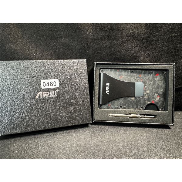 1 Minimalist Style Forged Carbon and Red Flake Credit Card Wallet - New