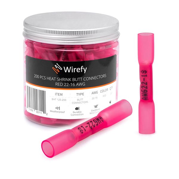 2 Packs of 200PCS Wirefy 22-16AWG Heat Shrink Butt Connectors - New
