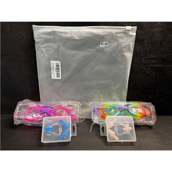 1 2-Pack of Kids Swimming Goggles and Nose Plugs - New